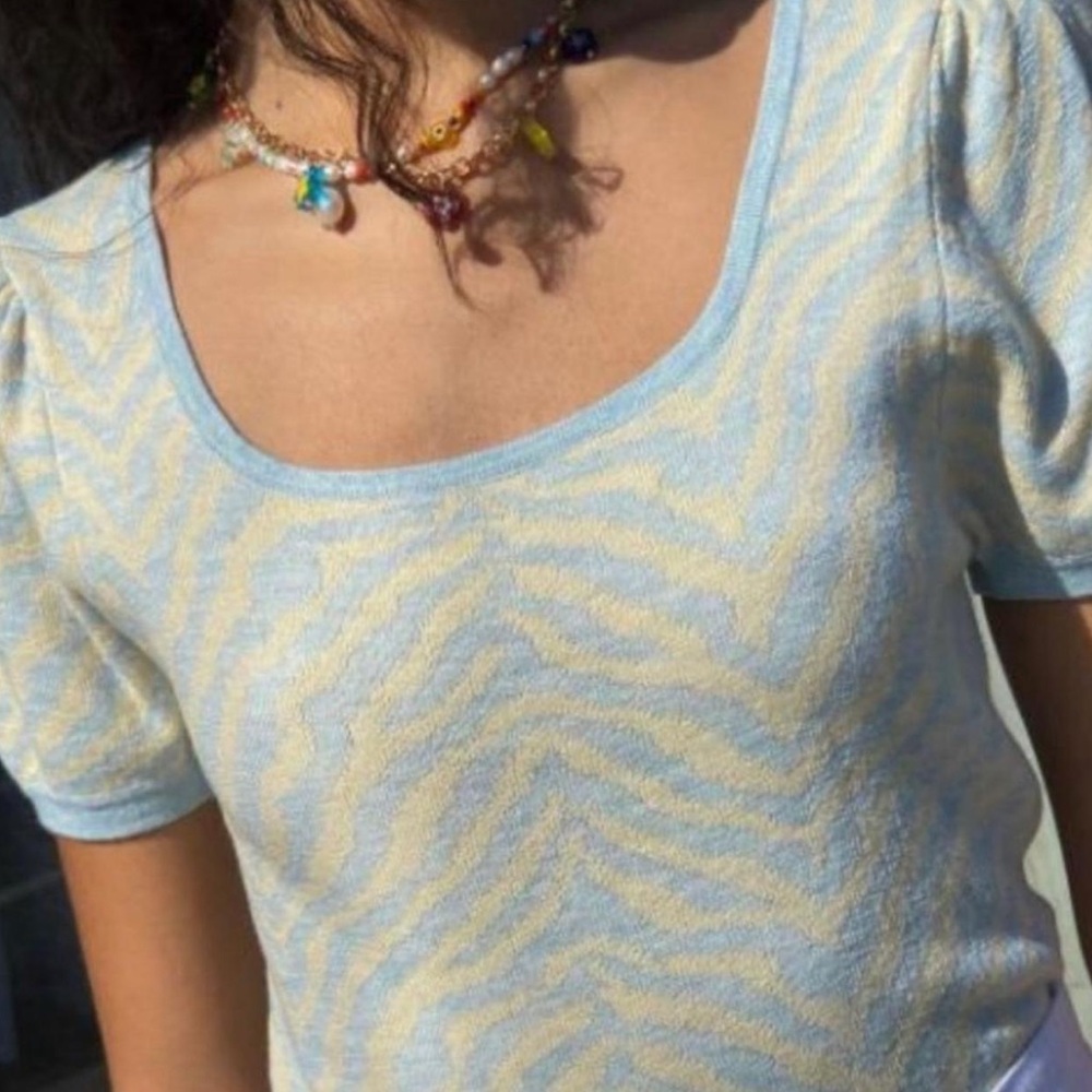 Light Blue & Cream Scoop Neck Women's Top v flattering!